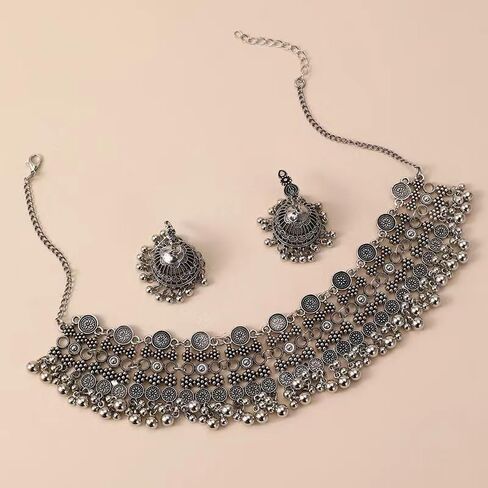 المجوهرات الهندية بوليوود التقليدية jhumka مجموعة للنساء كبيرة كبيرة شرابة بالخرز كوندان العرقي الزفاف ملابس الحفلات مهرجان قلادة القلادة أقراط Maang Tikka التقليدية الأزياء المجوهرات العتيقة in Kuwait