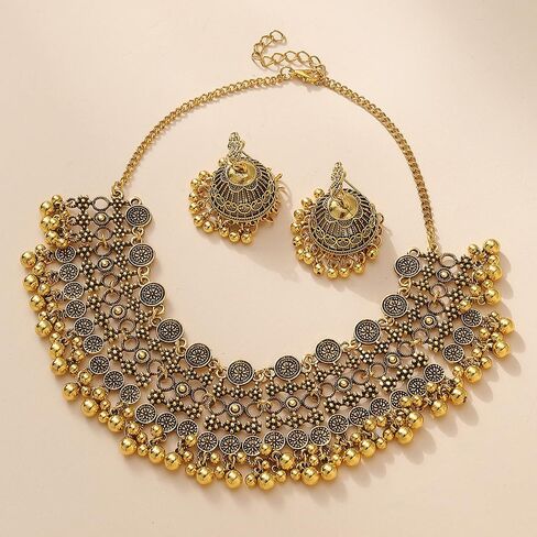 Indian Bollywood Traditional Jhumka Jewellery Set for Women Large Big Tassel Beaded Kundan Ethnic Wedding Wear Party Festival Choker Necklace Earrings Maang Tikka Traditional Fashion Antique Jewelry in Saudi Arabia