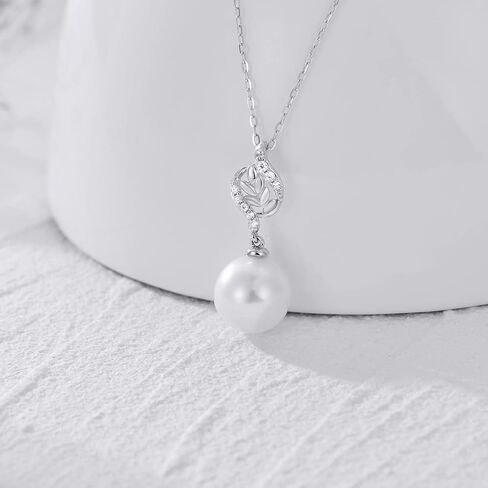 14k White Gold Diamond Pearl Necklace and 18k Gold Pearl Dangle Earrings Jewelry Set for Women in Saudi Arabia