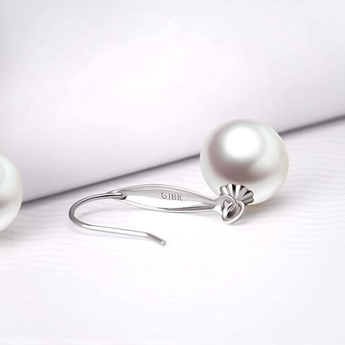 14k White Gold Diamond Pearl Necklace and 18k Gold Pearl Dangle Earrings Jewelry Set for Women in Saudi Arabia