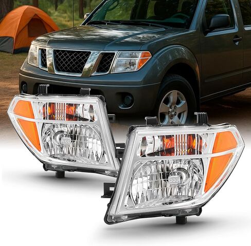 Akkon-Pair Chrome Meadlights تناسب 2005-2008 Frontier 2005-2007 Pathfinder [نماذج الهالوجين] استبدال اليسار + اليمين in Kuwait