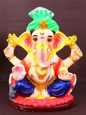 Satvik 10 Inch Clay Eco Friendly Lord Ganesha Idol for Visarjan, Water Soluble Ganpati Statue, Terracotta Ganesh Chaturthi Idol, Ridhi Sidhi Idol, Ganesh Statue for Home Decor, Pooja in Saudi Arabia