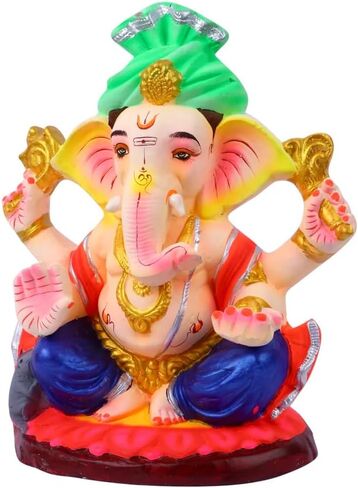 Satvik 10 Inch Clay Eco Friendly Lord Ganesha Idol for Visarjan, Water Soluble Ganpati Statue, Terracotta Ganesh Chaturthi Idol, Ridhi Sidhi Idol, Ganesh Statue for Home Decor, Pooja in Saudi Arabia