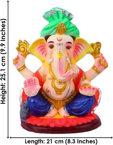 Satvik 10 Inch Clay Eco Friendly Lord Ganesha Idol for Visarjan, Water Soluble Ganpati Statue, Terracotta Ganesh Chaturthi Idol, Ridhi Sidhi Idol, Ganesh Statue for Home Decor, Pooja in Saudi Arabia