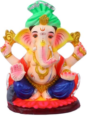 Satvik 10 Inch Clay Eco Friendly Lord Ganesha Idol for Visarjan, Water Soluble Ganpati Statue, Terracotta Ganesh Chaturthi Idol, Ridhi Sidhi Idol, Ganesh Statue for Home Decor, Pooja in Saudi Arabia