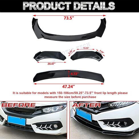 Xotic Tech Front Pront Lip Chin Spoiler Splitter Splitter Diffuser Guard Wing Protector Trim Car Car ، متوافق مع Nissan Maxima Versa Sentra Altima (Gloss Black) 3pcs in Saudi Arabia