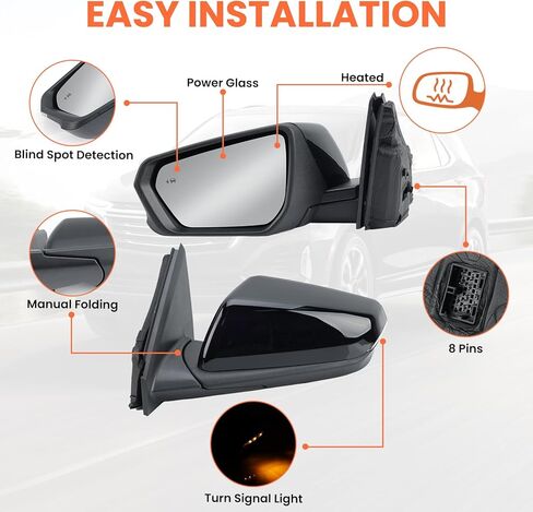 مرآة جانبية للركاب متوافقة مع 2018 2018 2020 2021 2022 2023 2024 Chevy Expenox GMC Terrain Mirrors with Power Glass Dating Swit Scot Plud Spot Plugs #84225387 (White) 8 Pins in Kuwait