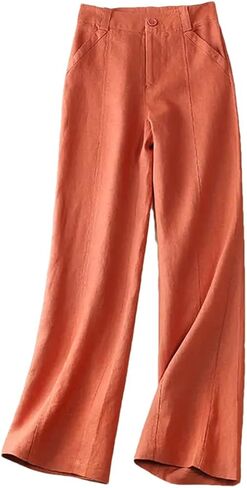 Women's Solid Color Buttoned Wide Leg Pants Loose High Waist Straight Pants in Saudi Arabia