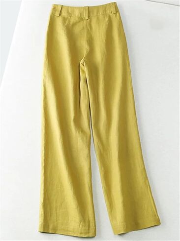 Women's Solid Color Buttoned Wide Leg Pants Loose High Waist Straight Pants in Saudi Arabia