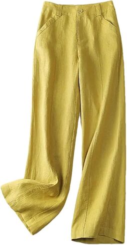Women's Solid Color Buttoned Wide Leg Pants Loose High Waist Straight Pants in Saudi Arabia