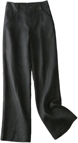 Women's Solid Color Buttoned Wide Leg Pants Loose High Waist Straight Pants in Saudi Arabia