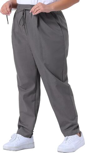 Agnes Orinda Plus Size Pants for Women Straight Leg Drawstring Elastic Work Loose Comfy Trousers with Pockets in Saudi Arabia