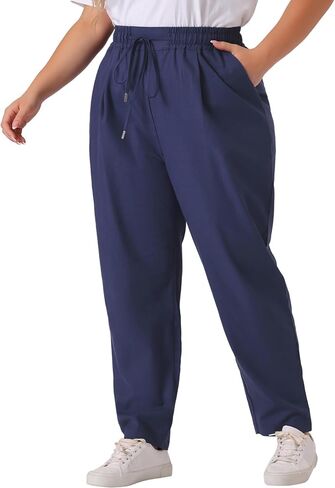 Agnes Orinda Plus Size Pants for Women Straight Leg Drawstring Elastic Work Loose Comfy Trousers with Pockets in Saudi Arabia