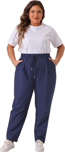 Agnes Orinda Plus Size Pants for Women Straight Leg Drawstring Elastic Work Loose Comfy Trousers with Pockets in Saudi Arabia