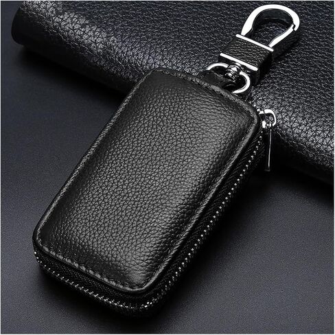 BESULEN Car Key Case Holder, Leather Car Key Chain Bag Car Remote Key Fob Holder, Auto Smart Key Fob Case Key Pouch with Keychain, Keychain Protector Case Car Accessories (Black) in Saudi Arabia