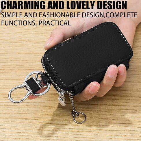 BESULEN Car Key Case Holder, Leather Car Key Chain Bag Car Remote Key Fob Holder, Auto Smart Key Fob Case Key Pouch with Keychain, Keychain Protector Case Car Accessories (Black) in Saudi Arabia