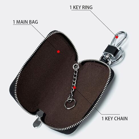 BESULEN Car Key Case Holder, Leather Car Key Chain Bag Car Remote Key Fob Holder, Auto Smart Key Fob Case Key Pouch with Keychain, Keychain Protector Case Car Accessories (Black) in Saudi Arabia