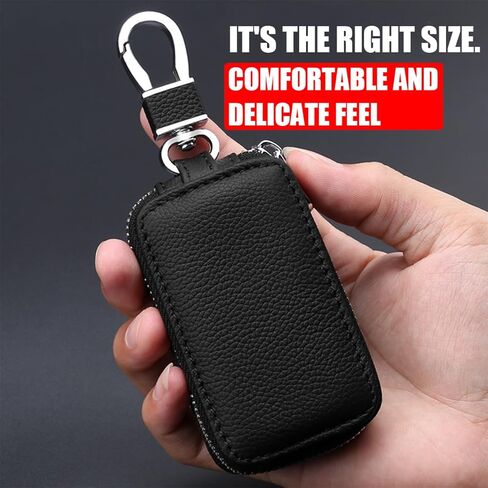 BESULEN Car Key Case Holder, Leather Car Key Chain Bag Car Remote Key Fob Holder, Auto Smart Key Fob Case Key Pouch with Keychain, Keychain Protector Case Car Accessories (Black) in Saudi Arabia