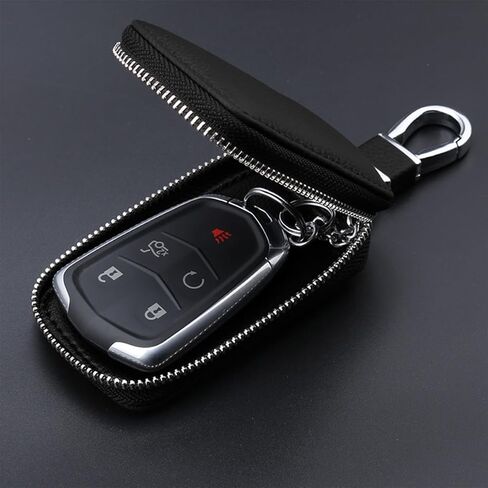 BESULEN Car Key Case Holder, Leather Car Key Chain Bag Car Remote Key Fob Holder, Auto Smart Key Fob Case Key Pouch with Keychain, Keychain Protector Case Car Accessories (Black) in Saudi Arabia