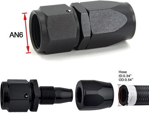 6AN Straight Swivel Hose End Fitting for Braided Fuel Line Aluminum Black 4PCS in Saudi Arabia