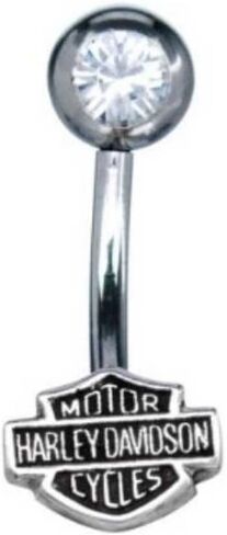 Harley-Davidson White White Cubic Zirconia Bar & Shield Belly Jewel HDZ0034 in Saudi Arabia