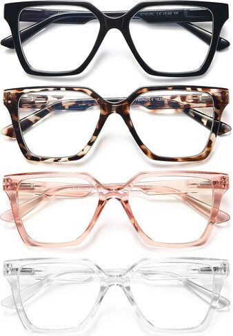 Eyeurl 4 Pack Gack Mashion Glasses for Women Men Men Blue Light Lighting Computer Square Depants with Spring Beacher Designer Ladies Eltist anti UV Ray eyeglasses 1.5 in Kuwait