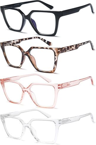 Eyeurl 4 Pack Gack Mashion Glasses for Women Men Men Blue Light Lighting Computer Square Depants with Spring Beacher Designer Ladies Eltist anti UV Ray eyeglasses 1.5 in Kuwait