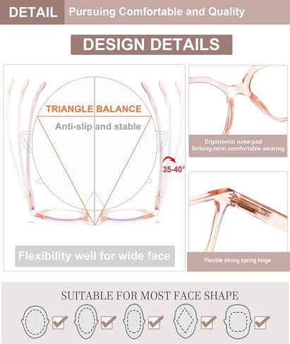 Eyeurl 4 Pack Gack Mashion Glasses for Women Men Men Blue Light Lighting Computer Square Depants with Spring Beacher Designer Ladies Eltist anti UV Ray eyeglasses 1.5 in Kuwait