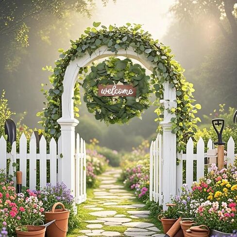 Green Eucalyptus Leaf Wreath with Welcome Sign,Artificial Eucalyptus Wreath for Front Door Wall Window Farmhouse Festival Porch Patio Garden Decor,Spring Summer Wreaths for Indoor Outdoor in Saudi Arabia