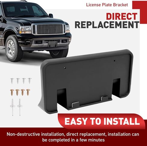 حامل لوحة الترخيص الأمامي قوس متوافق مع 1999-2004 Ford F-250 F-350 F-450 F-550 Super Duty Record Plate Plate Prames Prames Presidents for F81Z17A385AA Black Blastic in Saudi Arabia