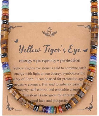 Jovivi Mens Healing Crystal Black Obsidian Tigers Eye 7 Chakra Gemstone Beaded Necklace Natural Stone Beads Necklace Triple Protection Jewelry Gifts for Men Stress Relief,Balance in Saudi Arabia