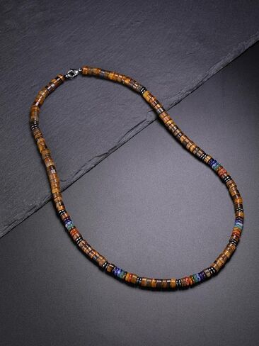 Jovivi Mens Healing Crystal Black Obsidian Tigers Eye 7 Chakra Gemstone Beaded Necklace Natural Stone Beads Necklace Triple Protection Jewelry Gifts for Men Stress Relief,Balance in Saudi Arabia