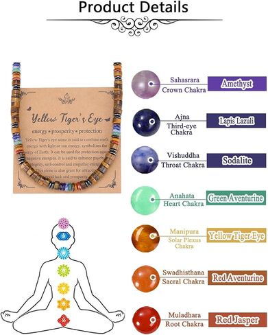 Jovivi Mens Healing Crystal Black Obsidian Tigers Eye 7 Chakra Gemstone Beaded Necklace Natural Stone Beads Necklace Triple Protection Jewelry Gifts for Men Stress Relief,Balance in Saudi Arabia