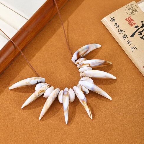 KURTCB Shark Tooth Seashell Necklace Hawaiian Tribal Ethnic Acrylic Wolf Teeth Necklace Polynesians Tui Costume Cosplay Halloween in Kuwait