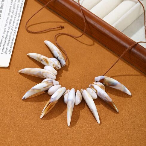 KURTCB Shark Tooth Seashell Necklace Hawaiian Tribal Ethnic Acrylic Wolf Teeth Necklace Polynesians Tui Costume Cosplay Halloween in Kuwait