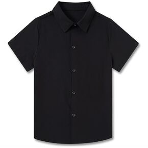 Funnycokid Boys Button Down Shirts Short Sleeve Dress Shirt Solid Formal Uniform 2-10 Years in Saudi Arabia
