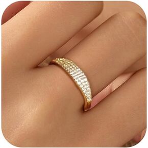 14K Gold Plated Slim Signet Ring للنساء ، 925 Sterling Silver Cubic Zirconia Eternity Ring القابلة للتكديس لأم هدايا التخرج من مجوهرات الزفاف الحجم 6-8 مجوهرات الزفاف in Kuwait
