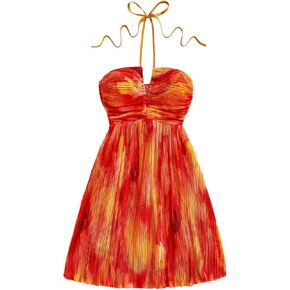 Floerns Women's Tie Dye A Line Flowy Halter Mini Dress Sleeveless Ruched Flare Hem Sundresses in Saudi Arabia