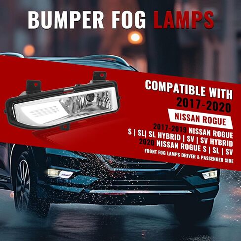 HECASA Front Bumper Fog Lights Kit Compatible with 2017-2020 Nissan Rogue Replacement for 261558995A 261508995A Front Fog Lamps Assembly Driver & Passenger Side Clear Lens Plastic in Saudi Arabia