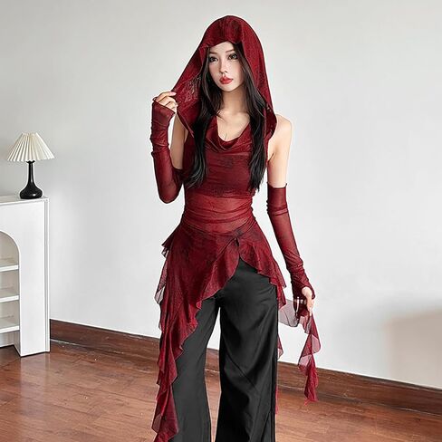 Hoodies Vest Top for Women Y2k Wasteland Rogue Medieval Tops Sleeveless Going Out Hooded Tops Streetwear in Saudi Arabia