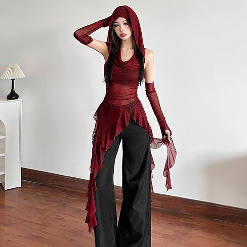 Hoodies Vest Top for Women Y2k Wasteland Rogue Medieval Tops Sleeveless Going Out Hooded Tops Streetwear in Saudi Arabia