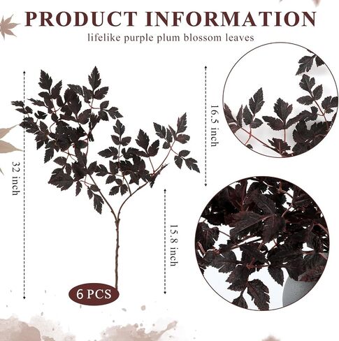 Fall Decor - 6 Pack 32" Artificial Cimicifuga Plant Leaf Spray, Faux Cimicifuga Ramosa Leaves – Fall Floral Stems for Vases, Halloween Thanksgiving Wedding Table Mantel Decor in Saudi Arabia