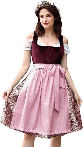 KOJOOIN Women Oktoberfest Costumes 3 Pieces Velvet Traditional Bavarian Vintage German Dirndl Dress for Theme Party in Saudi Arabia