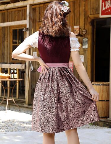 KOJOOIN Women Oktoberfest Costumes 3 Pieces Velvet Traditional Bavarian Vintage German Dirndl Dress for Theme Party in Saudi Arabia