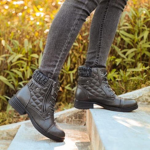 STQ Women's Combat Boots Lace up Ankle Booties in Saudi Arabia