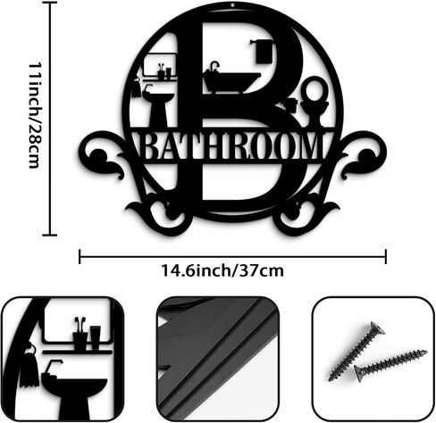 Pigort Metal Bathroom Wall Decor - Farmhouse Black Bathroom Wall Art - Funny Bathroom Decorations for Modern Home Guest room 11x14.5 INCH in Saudi Arabia
