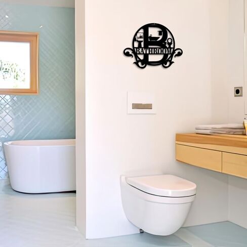 Pigort Metal Bathroom Wall Decor - Farmhouse Black Bathroom Wall Art - Funny Bathroom Decorations for Modern Home Guest room 11x14.5 INCH in Saudi Arabia
