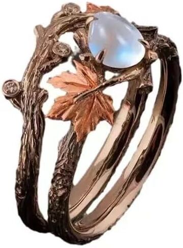 Vintage maple leaf ring light luxury natural style design in Saudi Arabia
