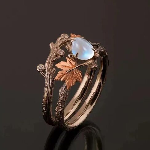 Vintage maple leaf ring light luxury natural style design in Saudi Arabia