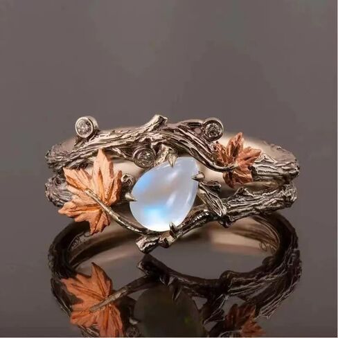 Vintage maple leaf ring light luxury natural style design in Saudi Arabia